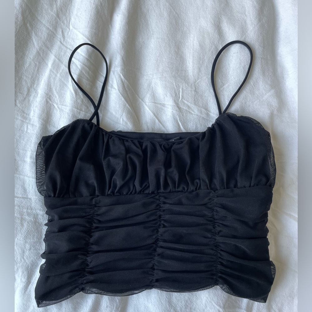 Black Ruched Mesh Tank